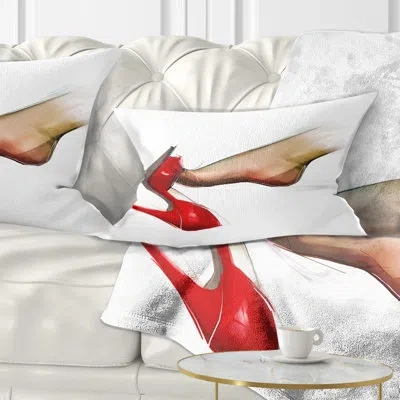 Design Art Leg Wearing High Heel Shoe - Portrait Printed Throw Pillow