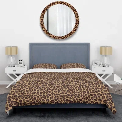 Design Art Leopard Fur Ii - Animals Duvet Cover Set - Microfiber Polyester In Brown