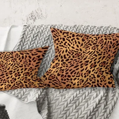Design Art Leopard Fur Safari Iii - Mid-century Modern Printed Throw Pillow In Brown