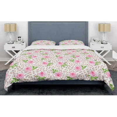 Design Art Leopard Fur Safari Iv Mid-century Duvet Cover Set In Pink