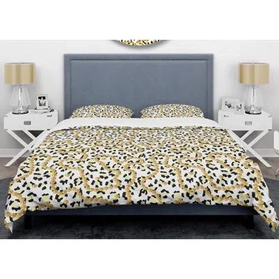 Design Art Leopard Fur Safari Vi Mid-century Duvet Cover Set In Gold