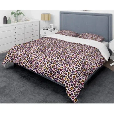 Design Art Leopard Fur Safari Vi Mid-century Duvet Cover Set In Purple,black,pink