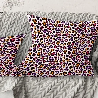 Design Art Leopard Fur Safari Vii - Mid-century Modern Printed Throw Pillow In Blue;white;green;red;yellow;pink