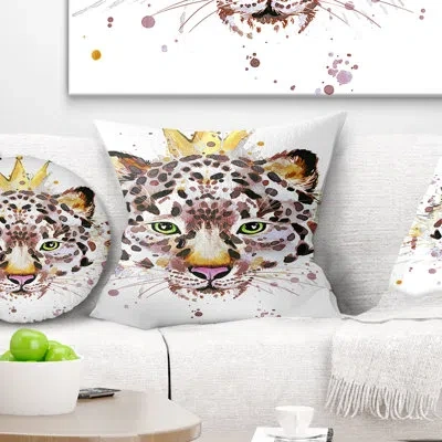 Design Art Leopard Head With Golden Crown - Animal Printed Pillow