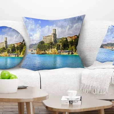 Design Art Lerici Village Panorama - Sea & Shore Printed Pillow