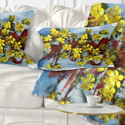 Design Art Lettering And Yellow Spring Flowers - Floral Printed Throw Pillow