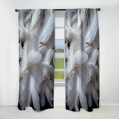 Design Art Light As A Feather I - Feathers Blackout Animal Print Curtain - 1 Panel In White