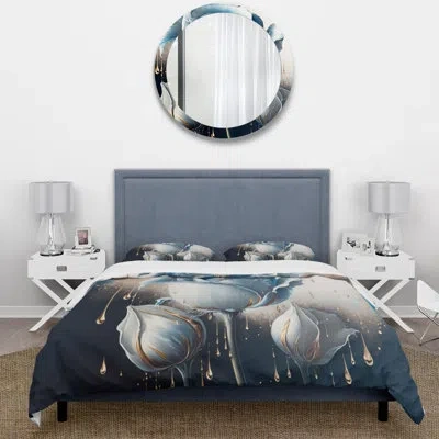Design Art Light Blue And White Cally Lillies Ii - Floral Calla Lily Duvet Cover Set - Microfiber Polyester In Blue;white