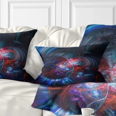 Design Art Light Blue Fractal Flower In Dark - Abstract Printed Pillow