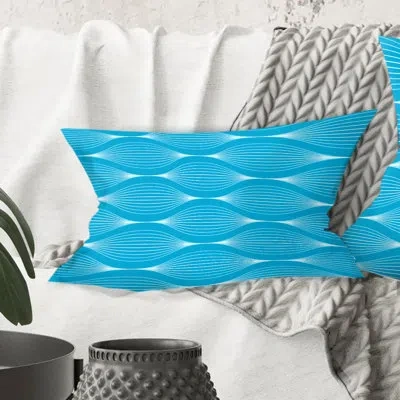 Design Art Light Blue Wave Pattern - Mid-century Modern Printed Throw Pillow