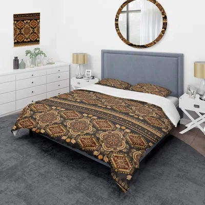 Design Art Light Brown/dark Blue Microfiber 3 Piece Duvet Cover Set In Light Brown,dark Blue