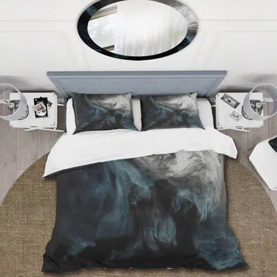 Design Art Light Gray Cloudscape With Touch Of Turquoise I - Modern Duvet Cover Set - Microfiber Polyester In Black;white