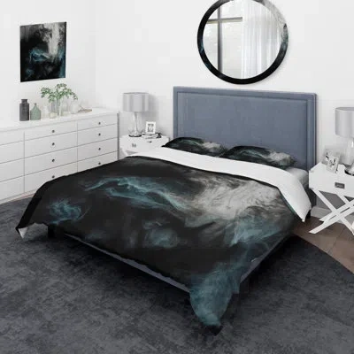 Design Art Light Gray Cloudscape With Touch Of Turquoise Ii - Modern Duvet Cover Set - Microfiber Polyester In Black,white