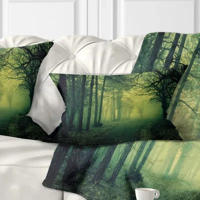 Design Art Light In Thick Mist Forest Landscape Photography Pillow