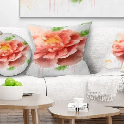 Design Art Light Red Rose Sketch Watercolor - Floral Printed Pillow
