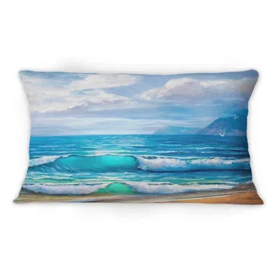 Design Art Light Reflecting Trhough Sea Waves At The Shore - Nautical & Coastal Printed Throw Pillow 1