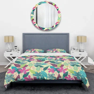 Design Art Light Yellow/blue/pink Microfiber Duvet Cover Set In Light Yellow,blue,pink