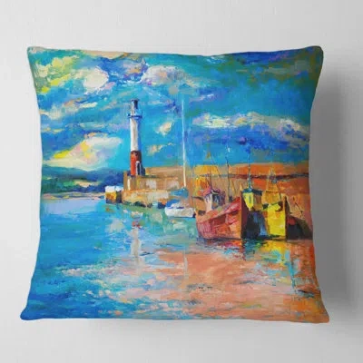 Design Art Lighthouse In Evening Glow By The Shore Square Pillow Cover And Insert In Blue