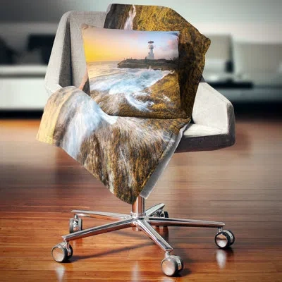 Design Art Lighthouse On Beautiful Seashore - Sea & Shore Printed Pillow In Blue;black;brown;green;red;yellow