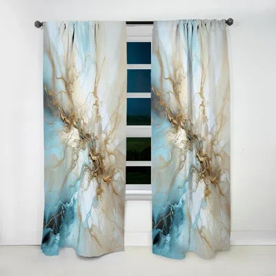 Design Art Lightning Beige And Blue Liquid Art Explosion - Lightning Abstract Room Darkening Curtain - 1 Panels