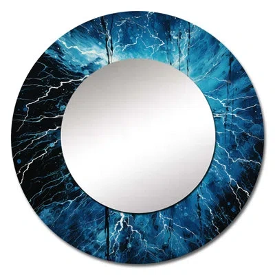 Design Art Lightning Electric Symphony Pointillism Ii - Lightning Wall Mirror, Blue Round Decorative Mirror, Pr In Blue;white
