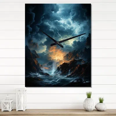 Design Art Lightning Thunderbolt Fury - Landscape & Nature Wall Clock In Teal;peach