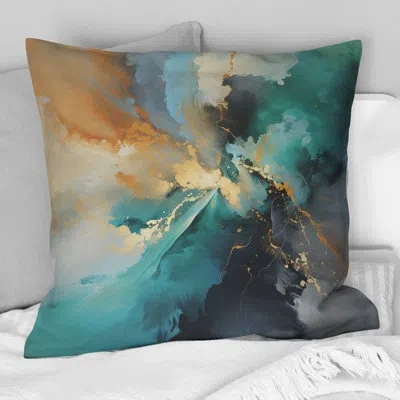 Design Art Lightning Wisdom Of The Ocean - Abstract Fractal Printed Throw Pillow In Gold