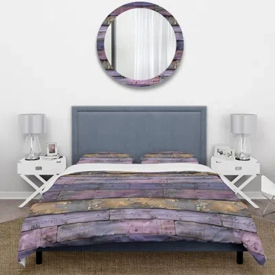 Design Art Lilac Barn Wood I - Farmhouse Duvet Cover Set In Purple;gold