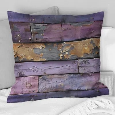 Design Art Lilac Barn Wood I - Farmhouse Pillow In Purple;gold