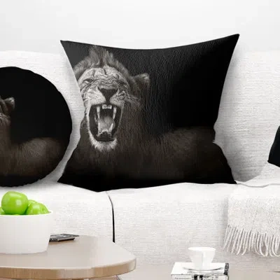 Design Art Lion Displaying Fiery Face - Animal Printed Pillow In White