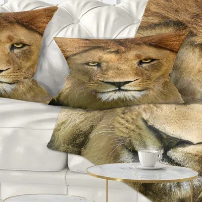 Design Art Lion With Calm Face - Animal Printed Throw Pillow