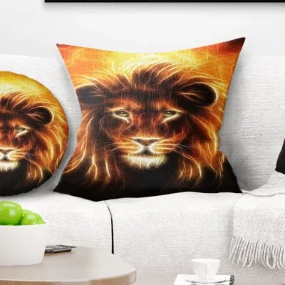 Design Art Lion With Flame Mine - Animal Printed Pillow In Brown;gold