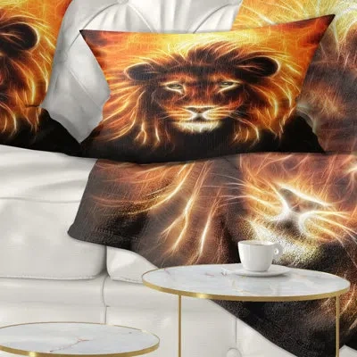 Design Art Lion With Flame Mine - Animal Printed Throw Pillow