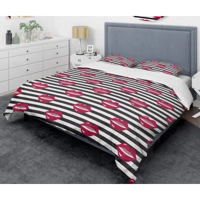 Design Art Lips Fashion Mid-century Duvet Cover Set In Red