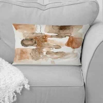 Design Art Liquid Earth Tones Iv - Abstract Liquid Ink Printed Throw Pillow In Brown;white