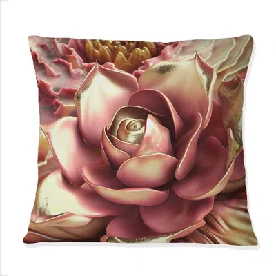 Design Art Liquid Gold And Pink Modern Flowers Iii - Floral Printed Throw Pillow In Pink;gold