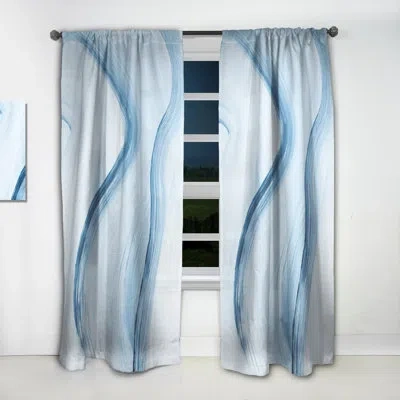 Design Art Liquid Ink Art In Shades Of Light Blue Iii - Modern Curtain - Velvet Room Darkening - 1 Panel