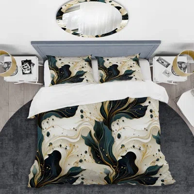 Design Art Liquid Ink Marble Pattern - Marble Duvet Cover Set In Beige;teal