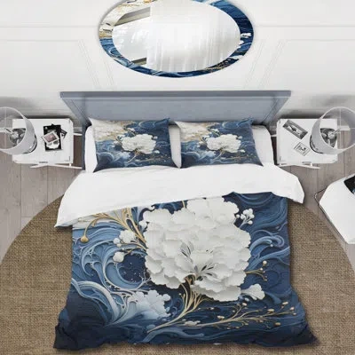 Design Art Liquid Ink Spiral Iii Beddingmicrofiber / Polyester Duvet Cover Set In White;gold;navy