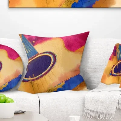 Design Art Listen To The Colorful Music - Music Printed Throw Pillow In Red;yellow