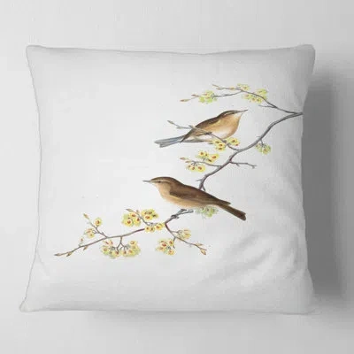 Design Art Little Birds On The Tree Branches Ii Square Pillow Cover & Insert In Yellow
