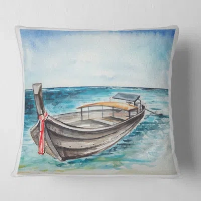 Design Art Little Boat At The Shore - Nautical & Coastal Printed Pillow