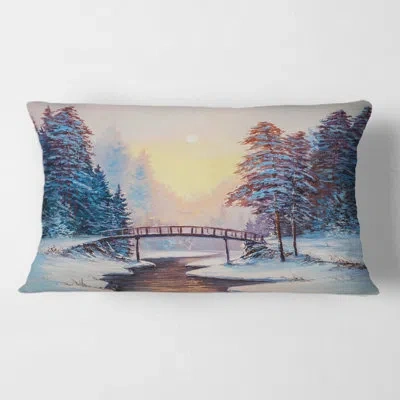 Design Art Little Bridge And Snow Covered Landscape Rectangular Pillow Cover & Insert