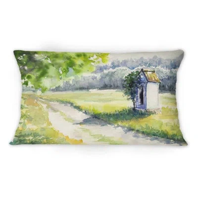 Design Art Little Chapel Next To Countryroad -1 Country Printed Throw Pillow