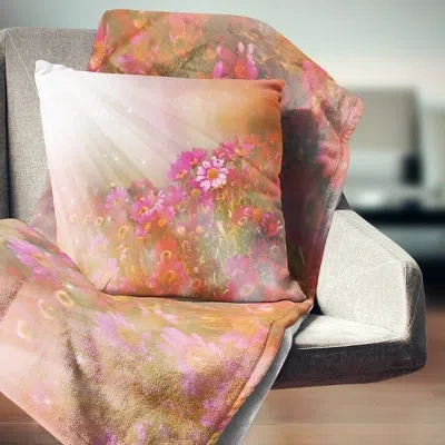 Design Art Little Red And Pink Flowers Spring - Floral Printed Pillow