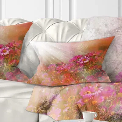 Design Art Little Red And Pink Flowers Spring - Floral Printed Throw Pillow