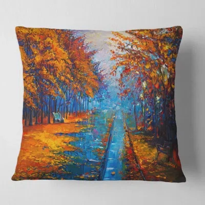 Design Art Little Road Through Landscape Ii Square Pillow Cover & Insert In Orange