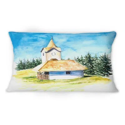 Design Art Little Village Church In The Pine Trees I -1 Mid-1century Modern Printed Throw Pillow