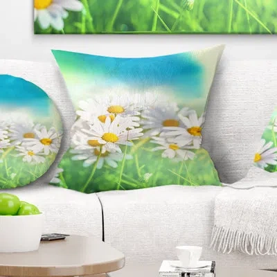 Design Art Little White Chamomiles In Garden - Floral Printed Pillow