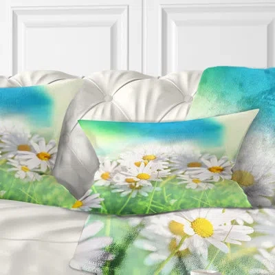 Design Art Little White Chamomiles In Garden - Floral Printed Pillow